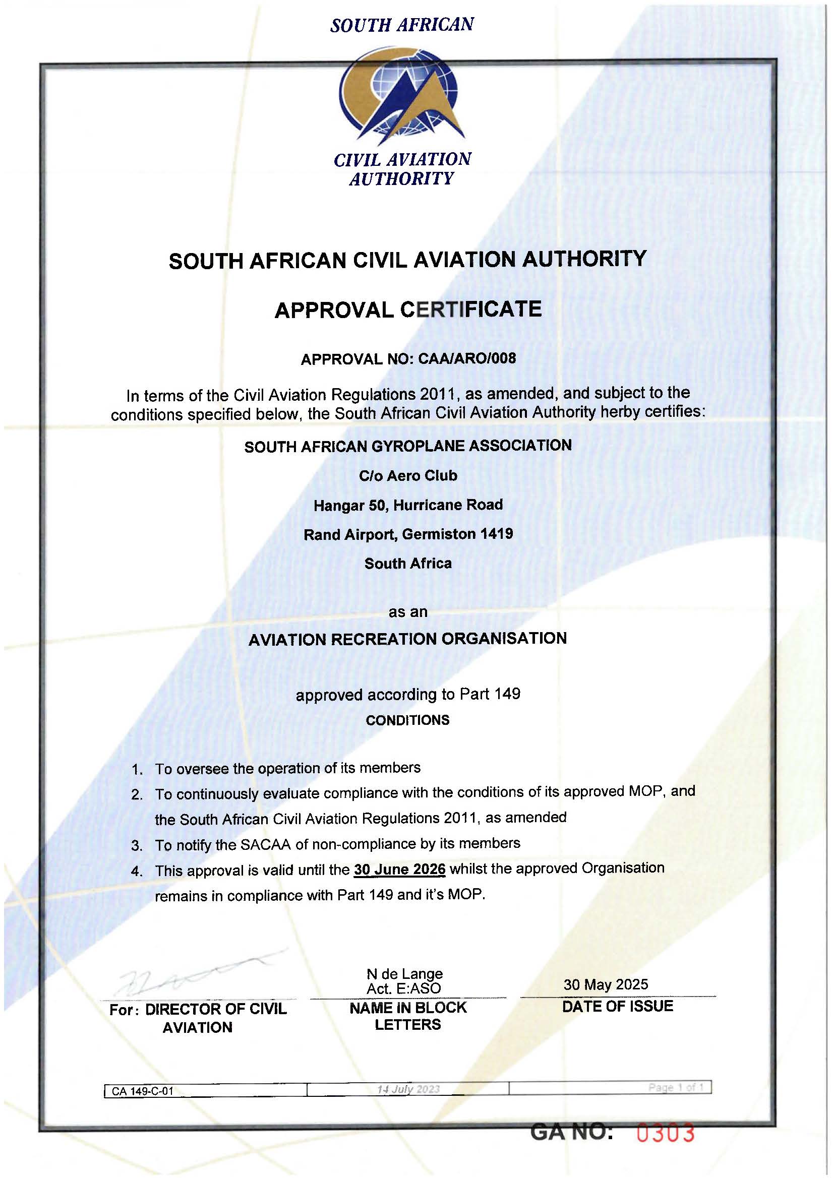 SAGPA ARO Certificate 30 June 2026